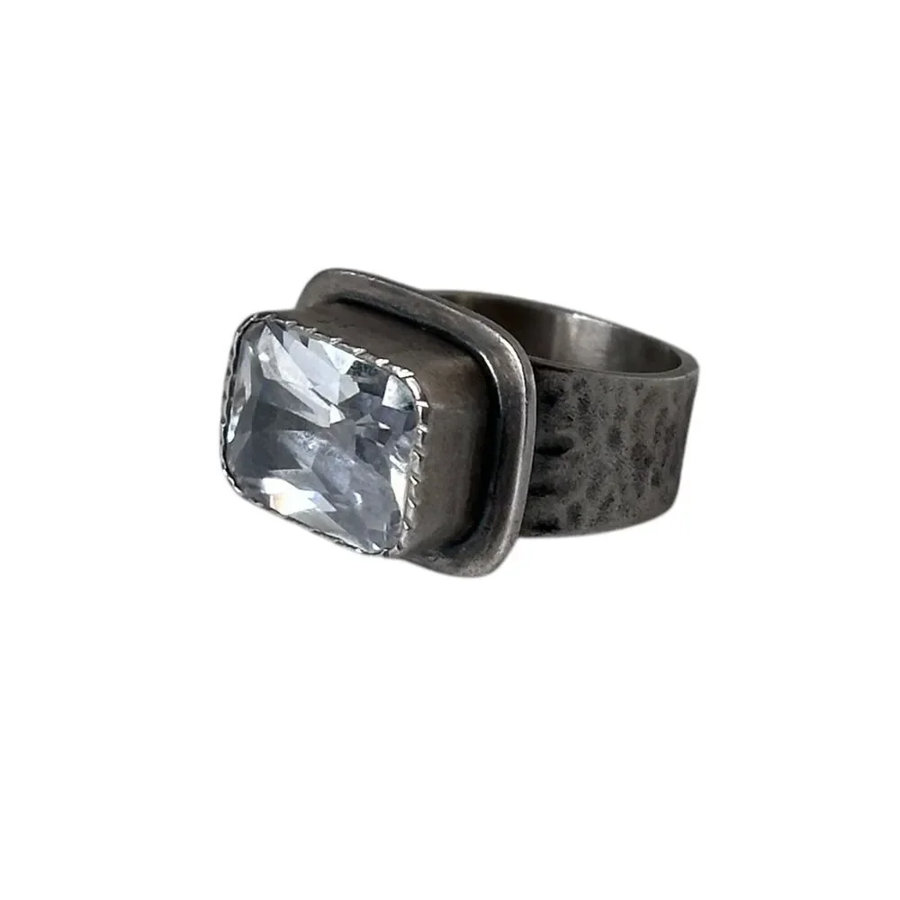 Silpada Retired R1860 Sterling Silver Oxidized Matte Rectangular CZ Ring size 5